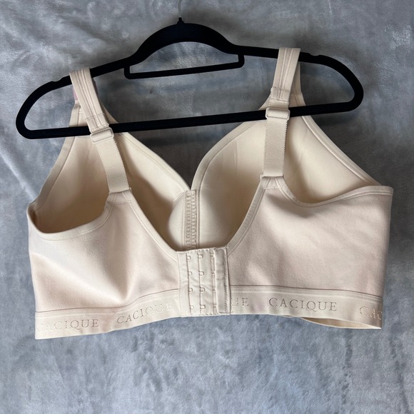 Cacique Lightly Lined No-Wire Bra 42F Beige Logo Band Wireless 1111228 NWT - Picture 4 of 9